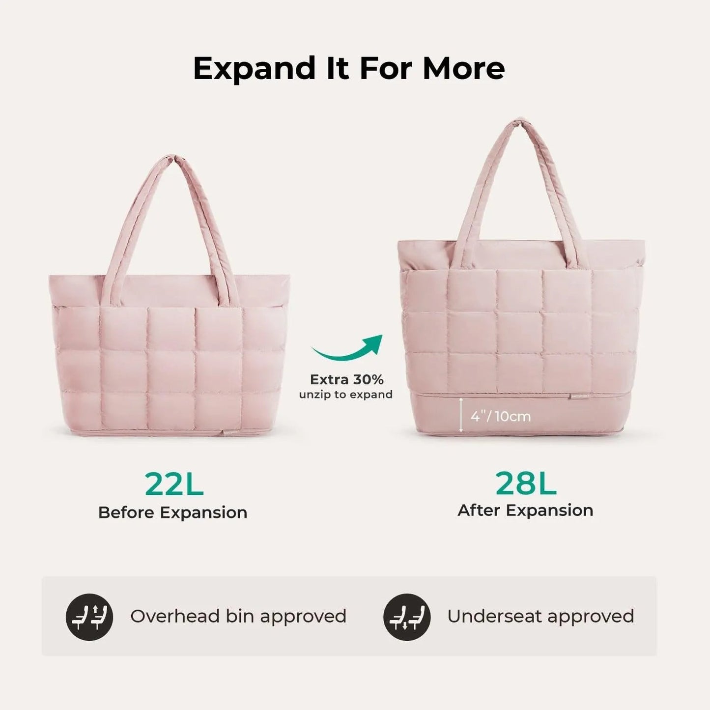 Bubble 22L-28L Expandable Puffer Travel Tote Bag