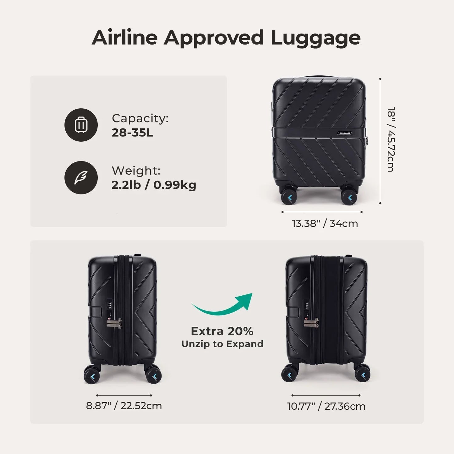 Daren 16-20 Inch Lightweight Hardside Carry-On Suitcase